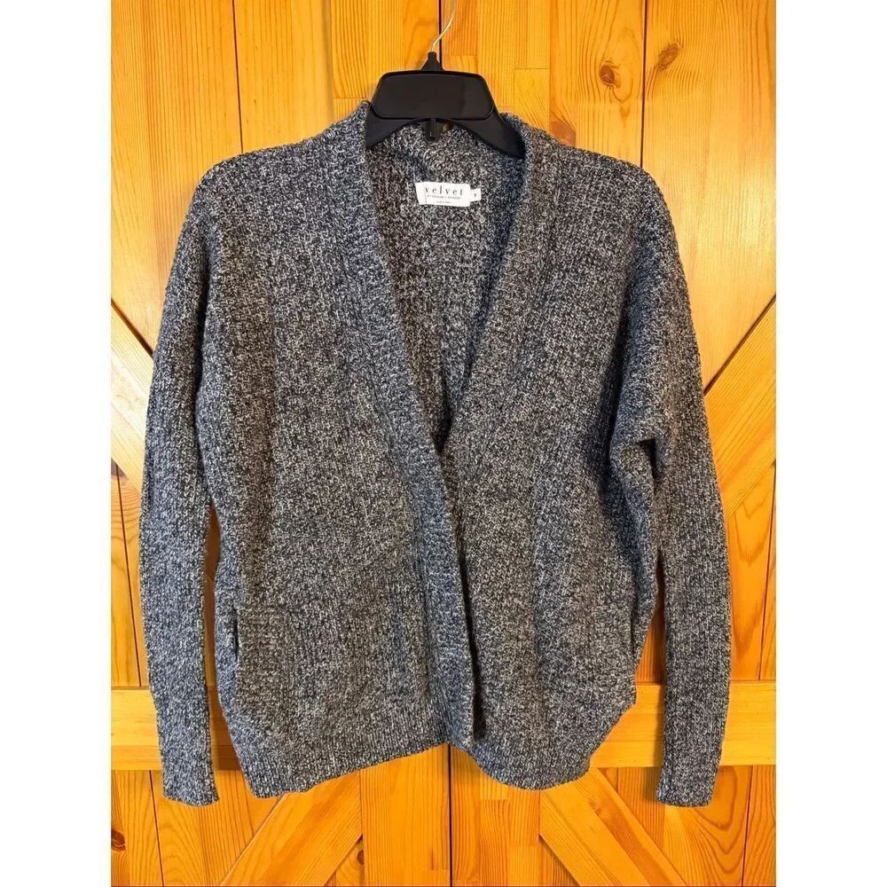 Velvet by Graham & Spencer Black White Gray Wool Blend Cardigan Size Small (6795